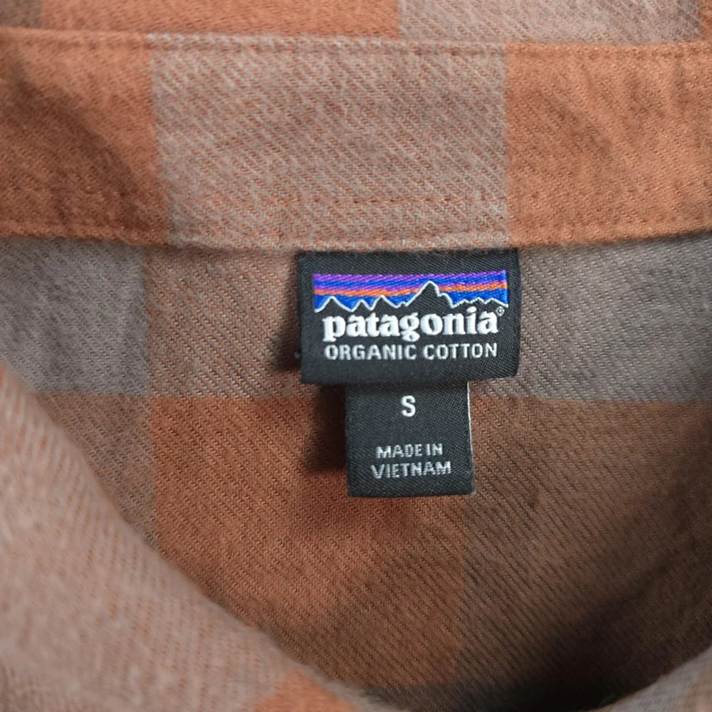Patagonia Shirt Womens S Orange Plaid Midweight Fjord Flannel Organic Hiking